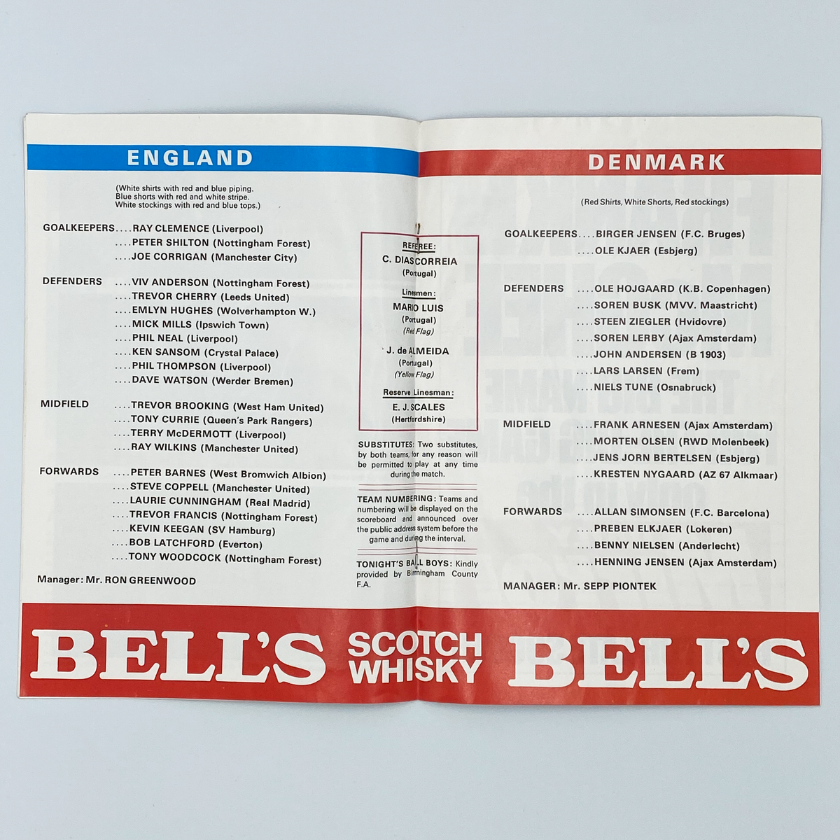 England vs Denmark Programme & Ticket (12 September 1979)