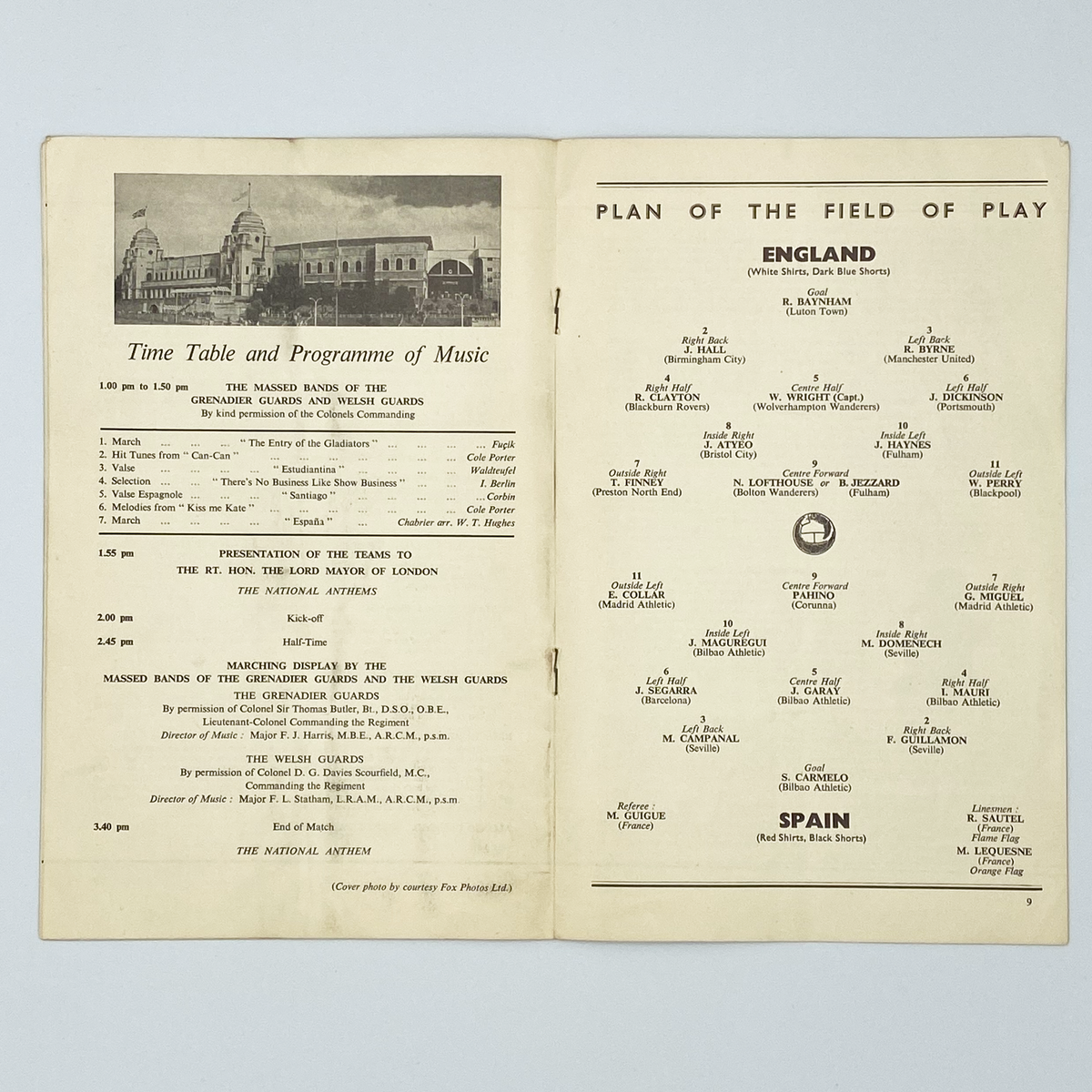 England vs Spain Programme & Ticket (30 November 1955)