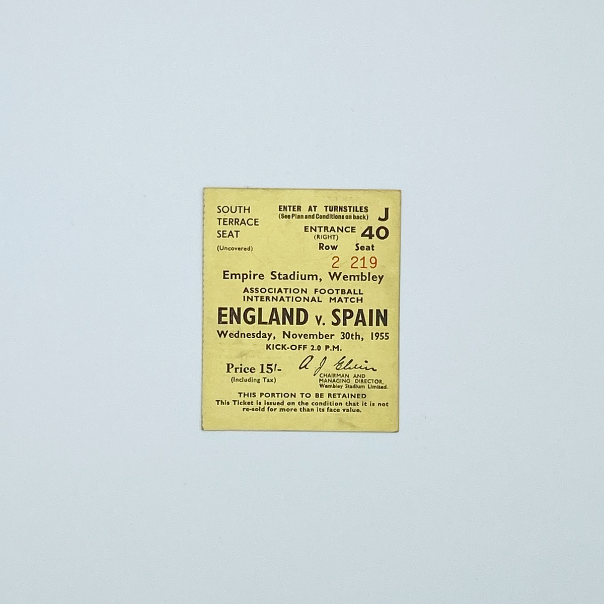 England vs Spain Programme & Ticket (30 November 1955)