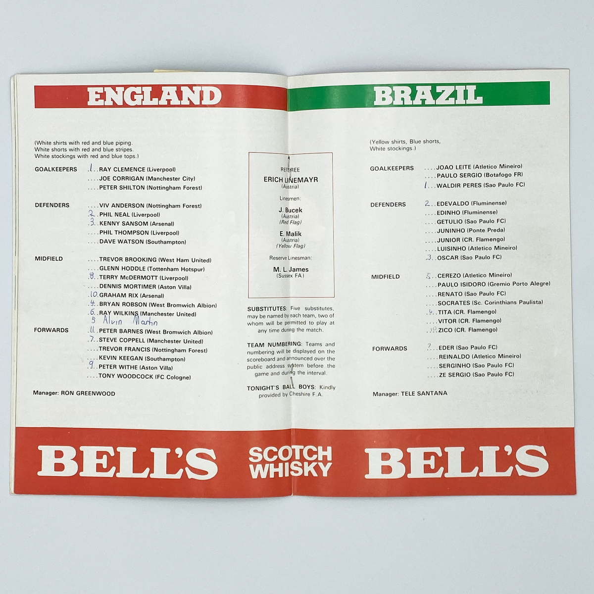England vs Brazil Programme & Ticket (12 May 1981)
