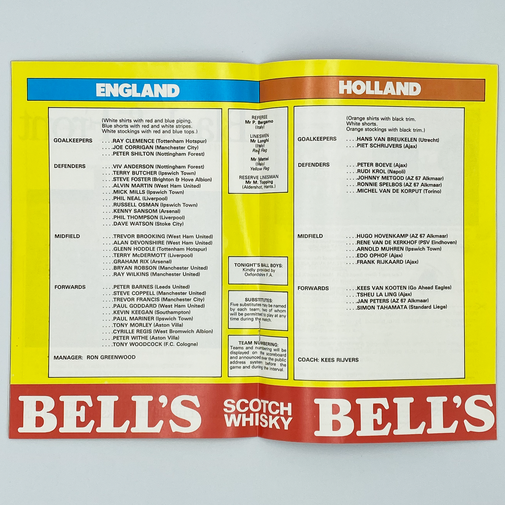 England vs Netherlands Programme & Ticket (25 May 1982)