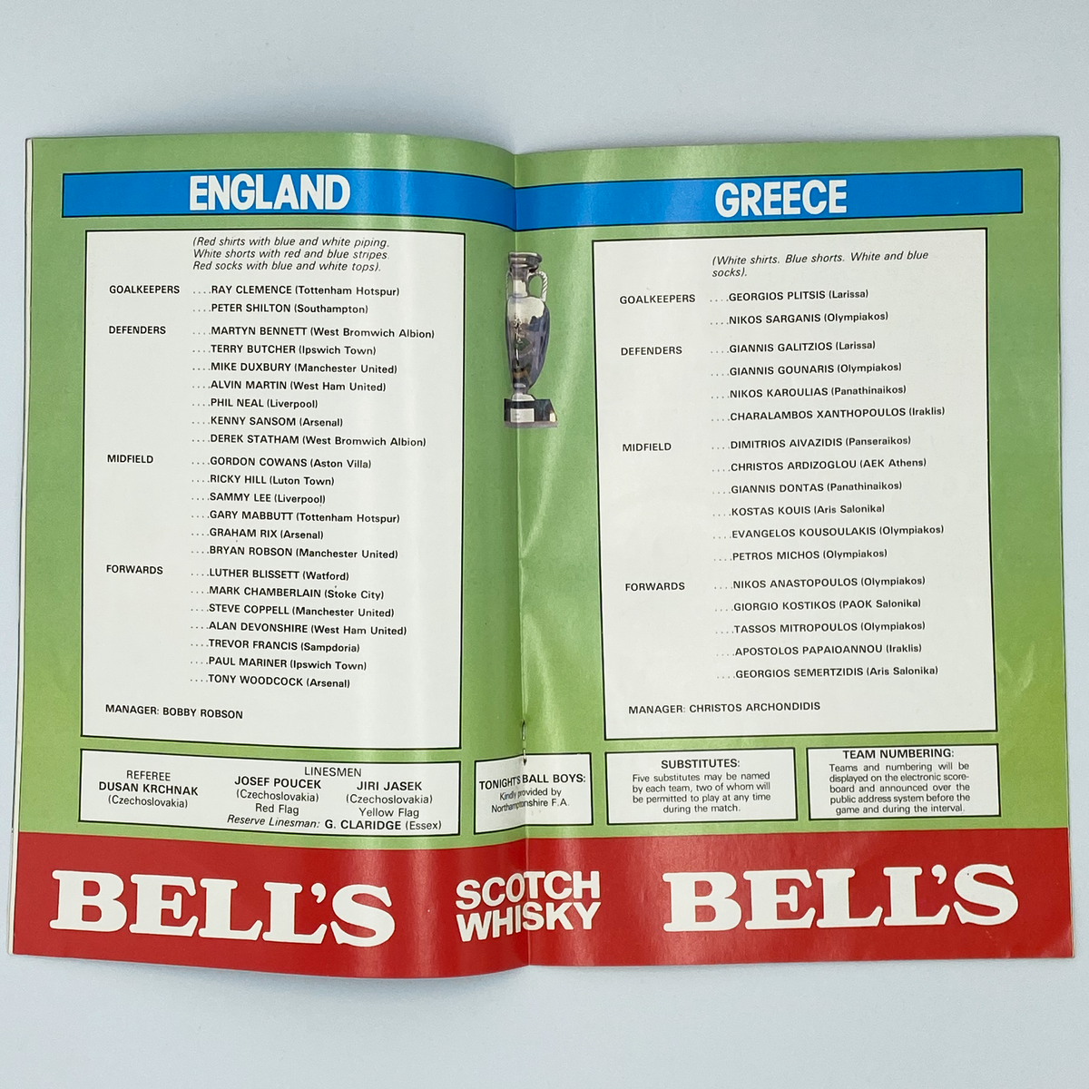 England vs Greece Programme & Ticket (30 March 1983)