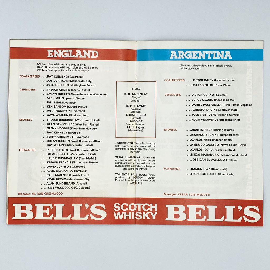 England vs Argentina Programme & Ticket (31 May 1980)