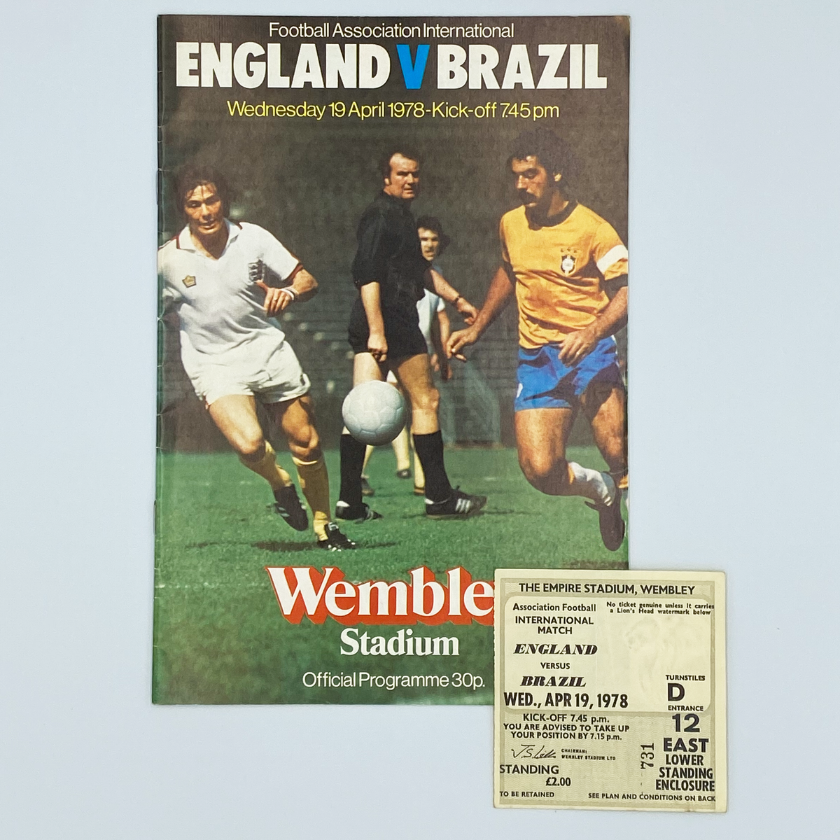 England vs Brazil Programme & Ticket (19 April 1978)