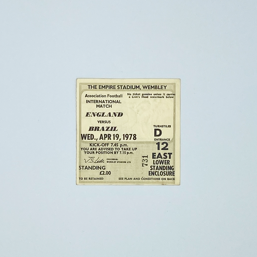 England vs Brazil Programme & Ticket (19 April 1978)