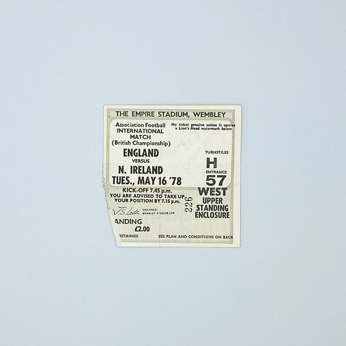 England vs Northern Ireland Programme & Ticket (16 May 1978)