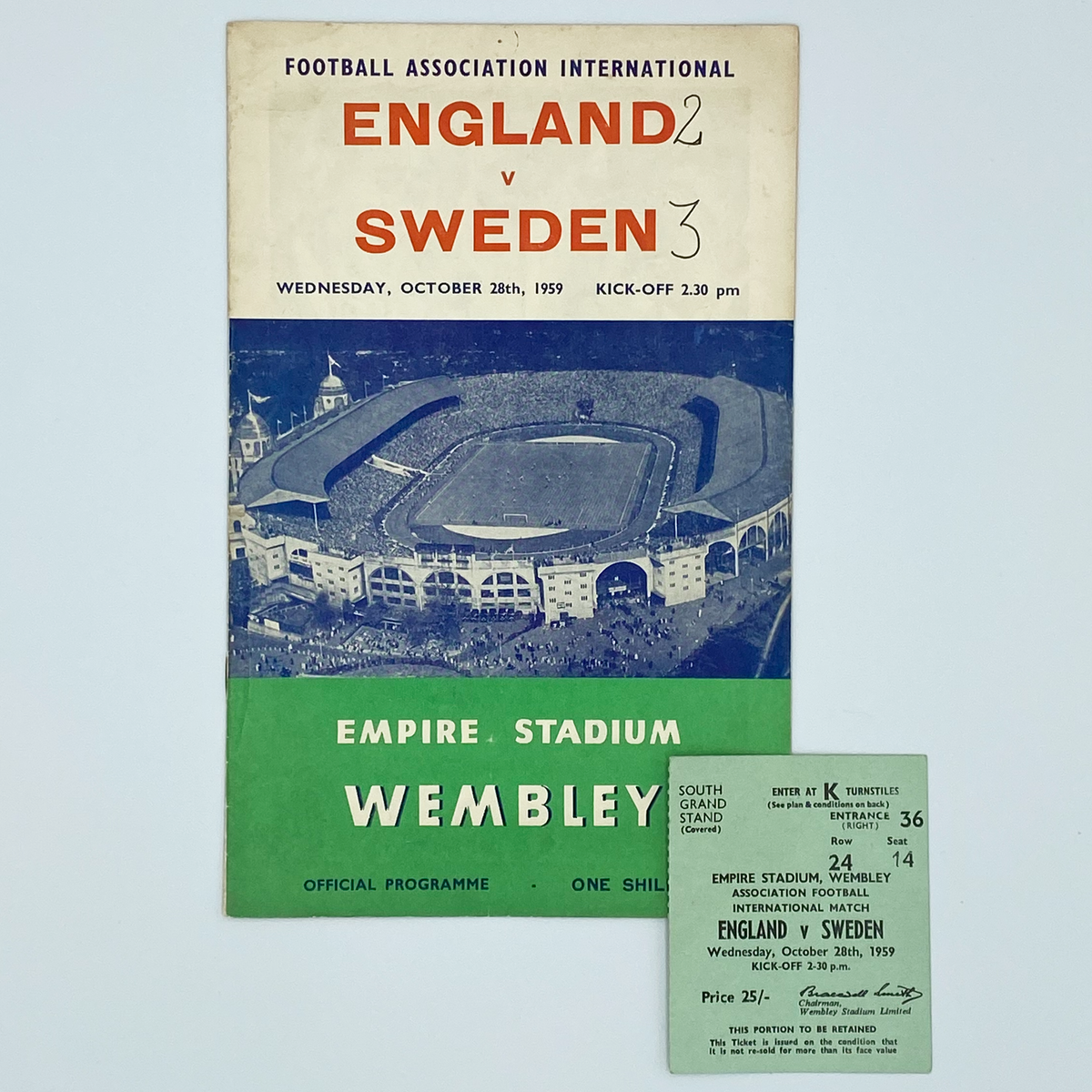England vs Sweden Programme & Ticket (28 October 1959)