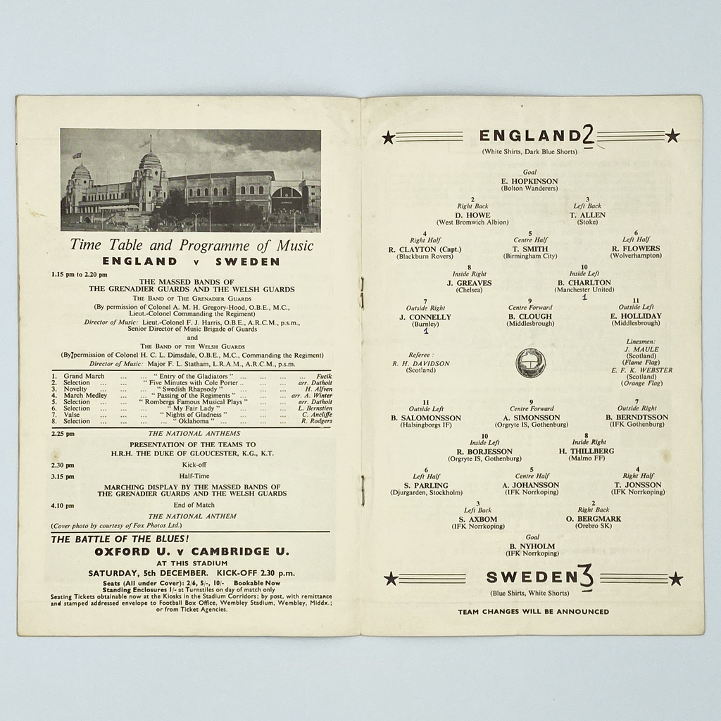 England vs Sweden Programme & Ticket (28 October 1959)