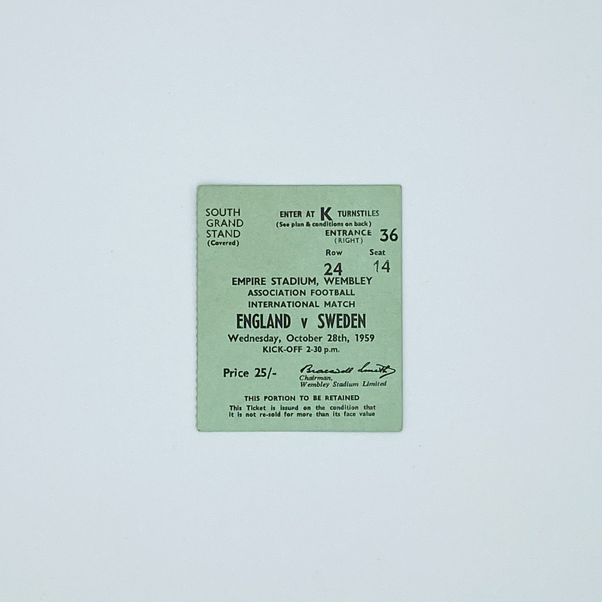 England vs Sweden Programme & Ticket (28 October 1959)