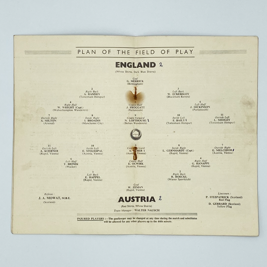 England vs Austria Programme & Ticket (28 November 1951)