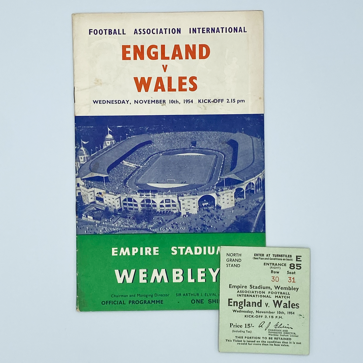 England vs Wales Programme & Ticket (10 November 1954)