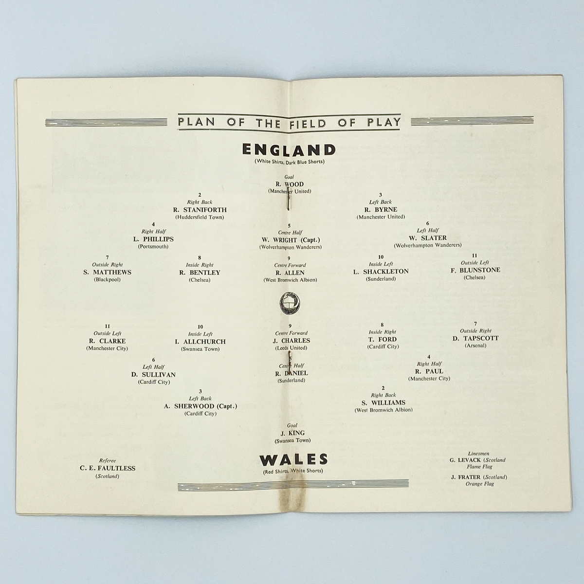 England vs Wales Programme & Ticket (10 November 1954)
