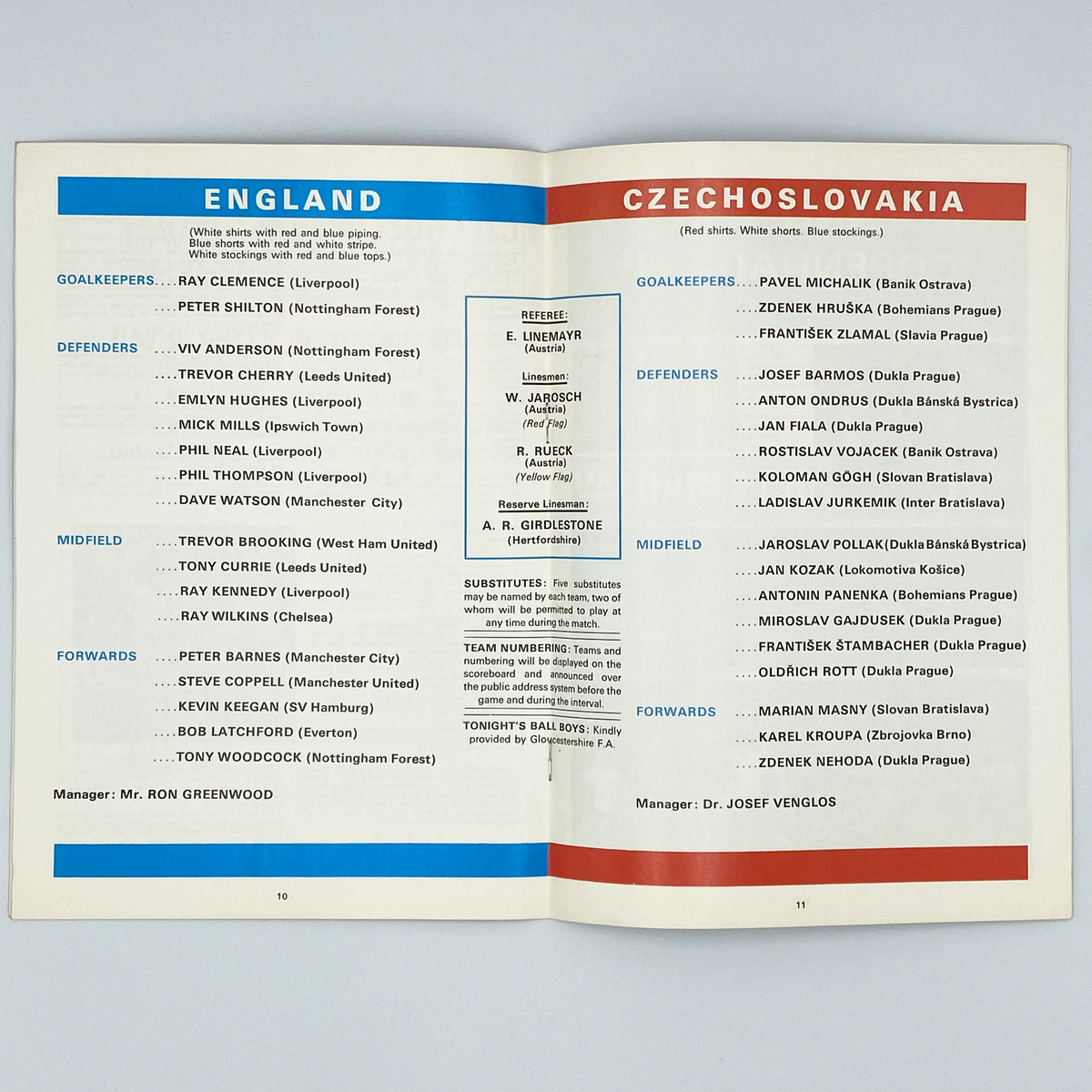 England vs Czechoslovakia Programme & Ticket (29 November 1978)