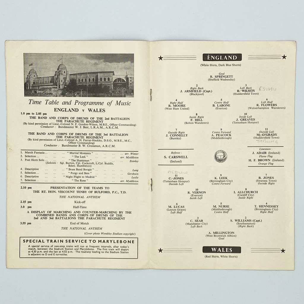 England vs Wales Programme (21 November 1962)