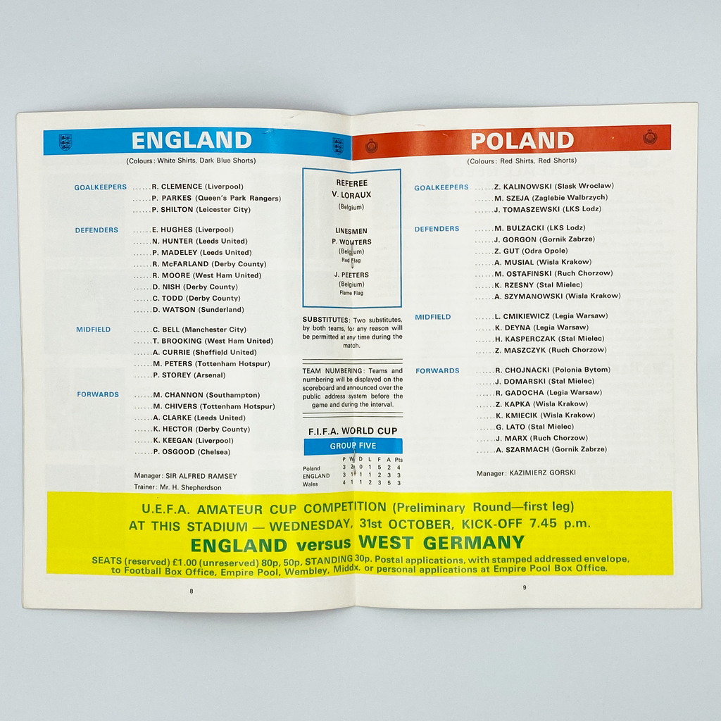 England vs Poland Programme (17 October 1973)