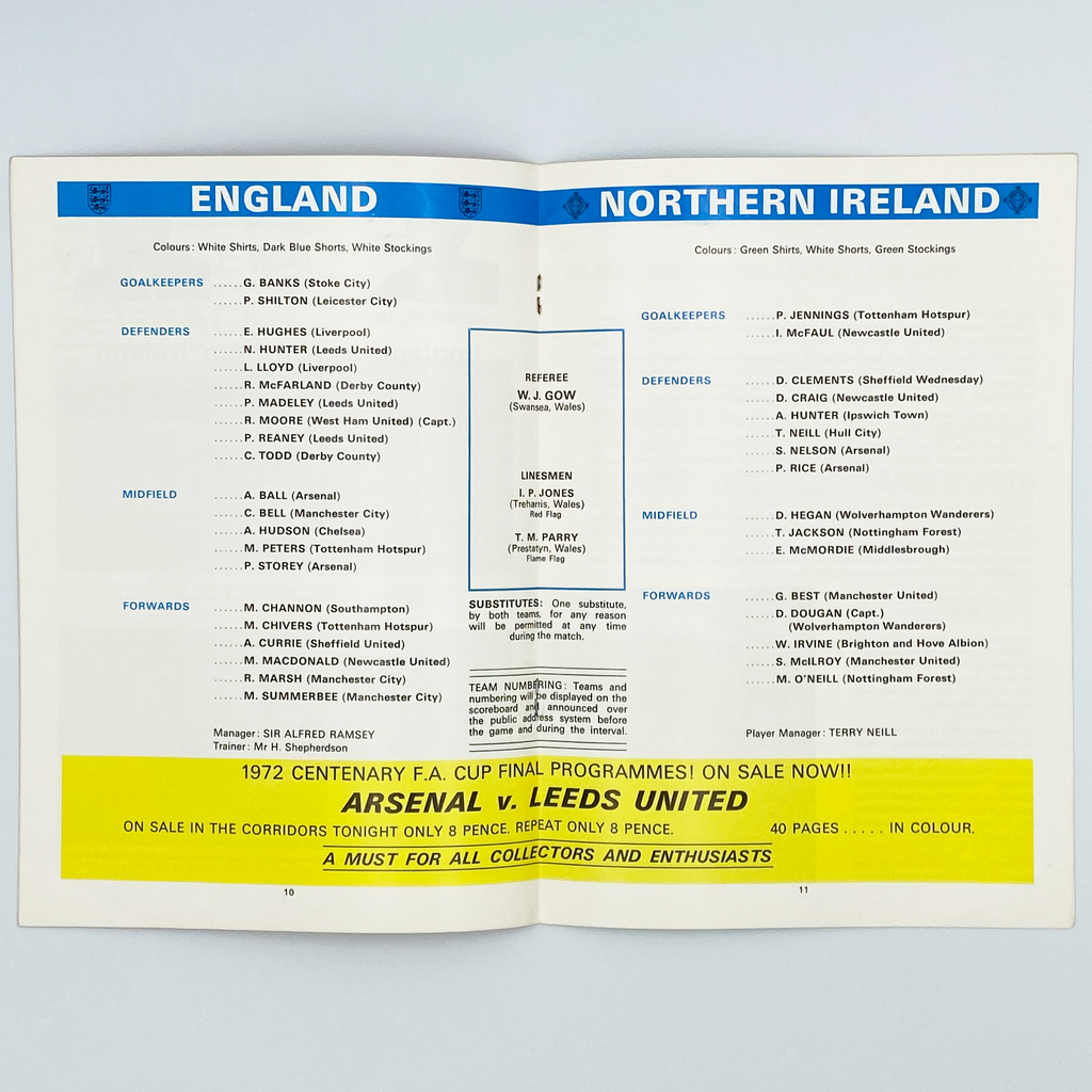 England vs Northern Ireland Programme (23 May 1972)