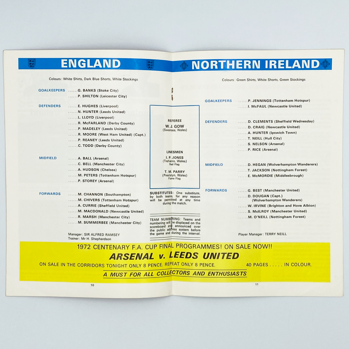 England vs Northern Ireland Programme (23 May 1972)