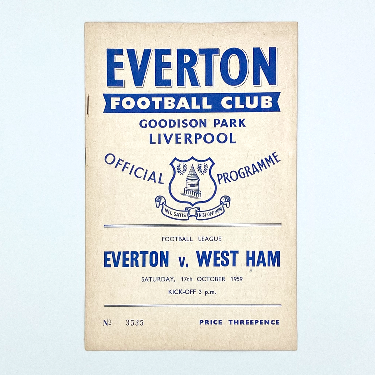 Everton vs West Ham United Programme (17 October 1959)