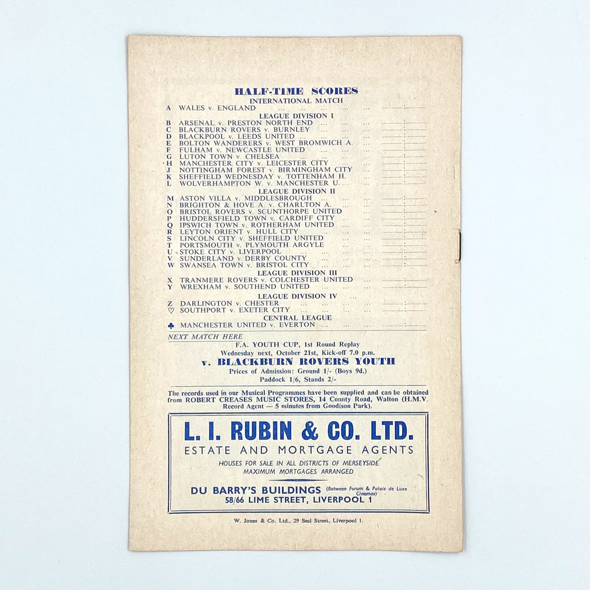 Everton vs West Ham United Programme (17 October 1959)