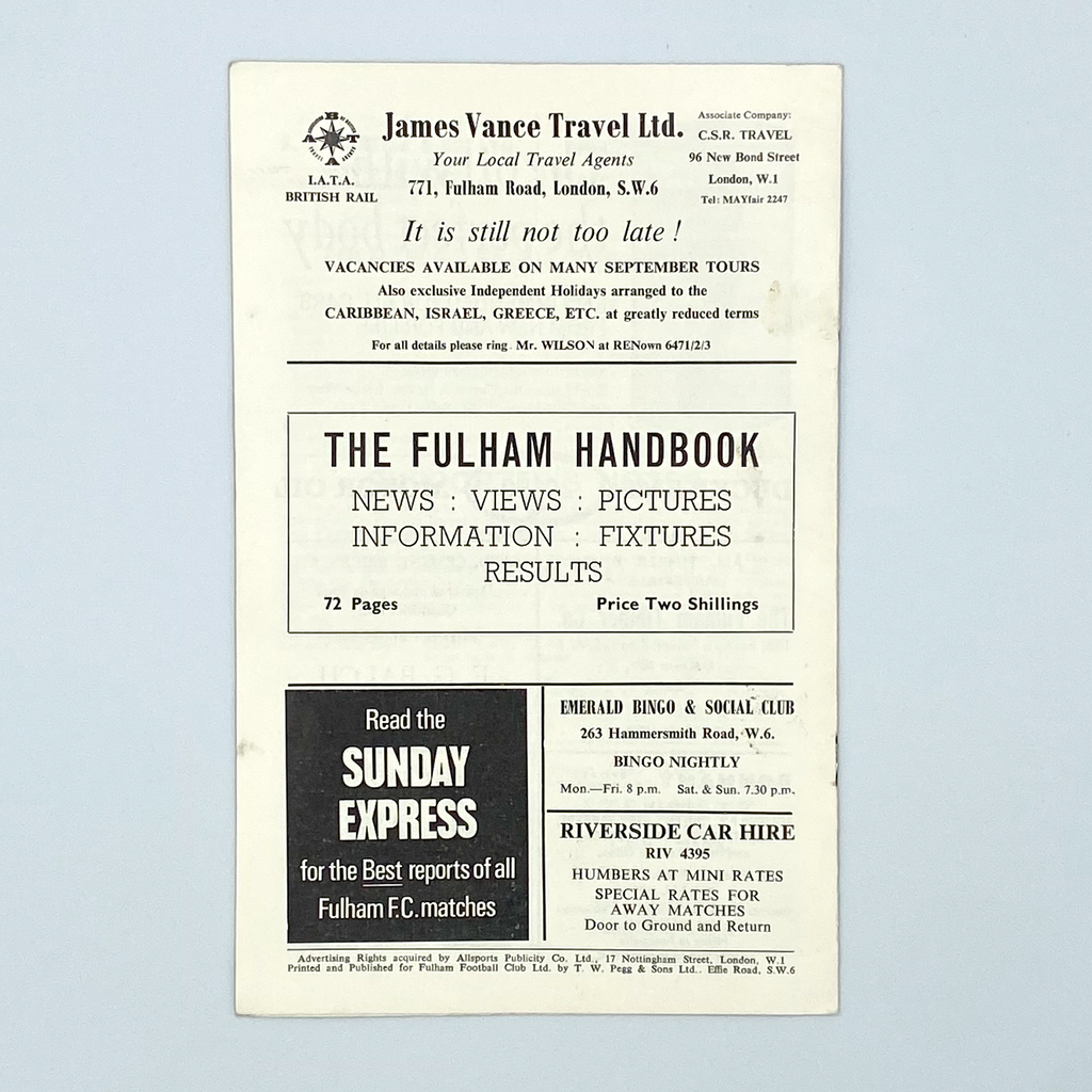 Fulham vs Tranmere Rovers Programme (13 September 1967)