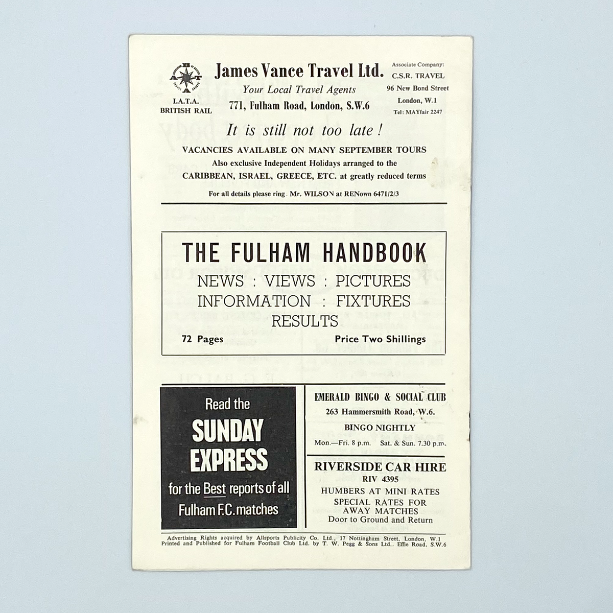 Fulham vs Tranmere Rovers Programme (13 September 1967)