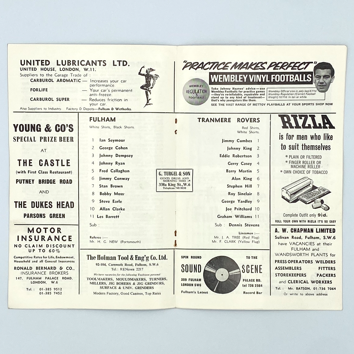 Fulham vs Tranmere Rovers Programme (13 September 1967)