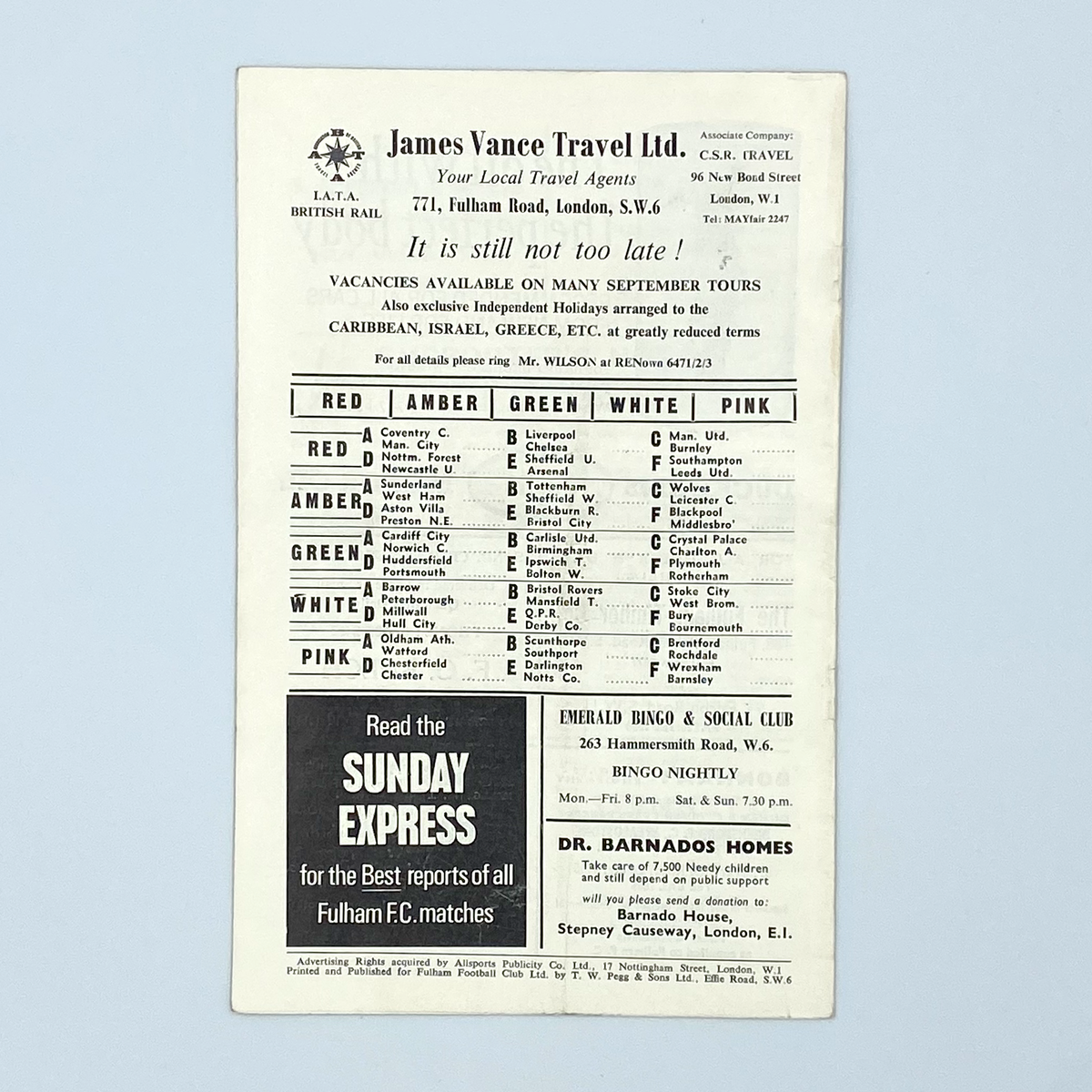 Fulham vs Everton Programme (9 September 1967)