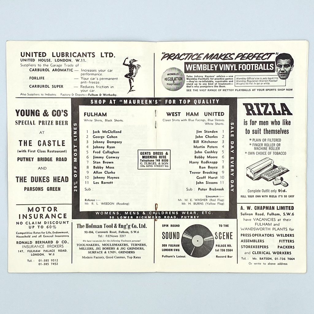 Fulham vs West Ham United Programme (23 September 1967)