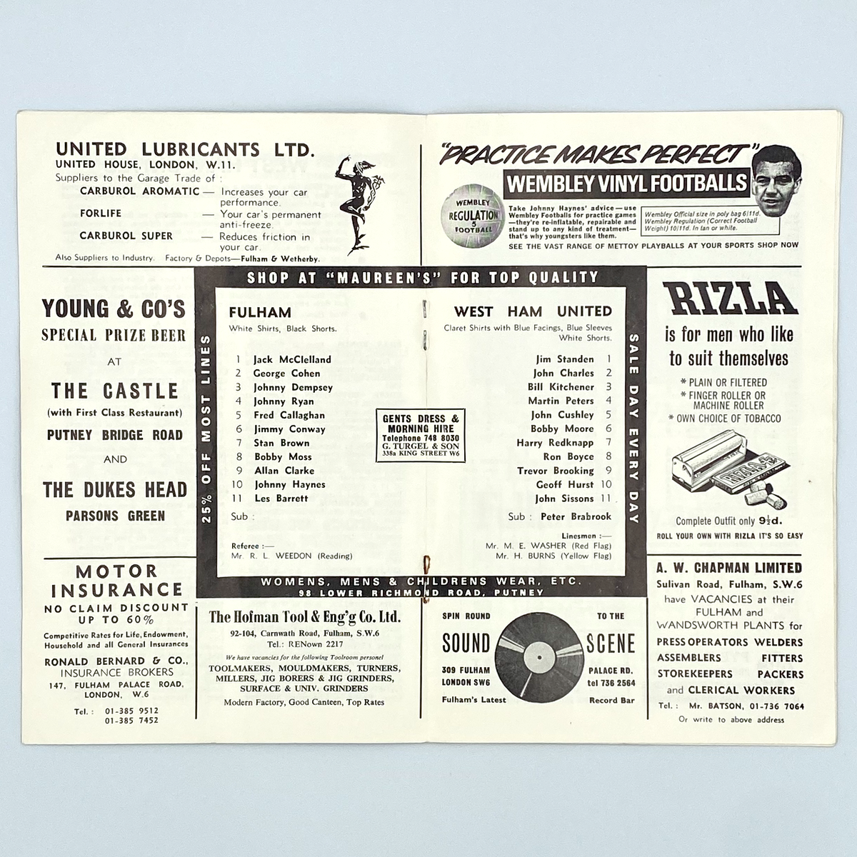 Fulham vs West Ham United Programme (23 September 1967)
