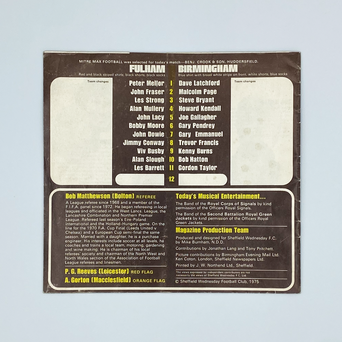 Fulham vs Birmingham City FA Cup Semi Final Programme (5 April 1975)