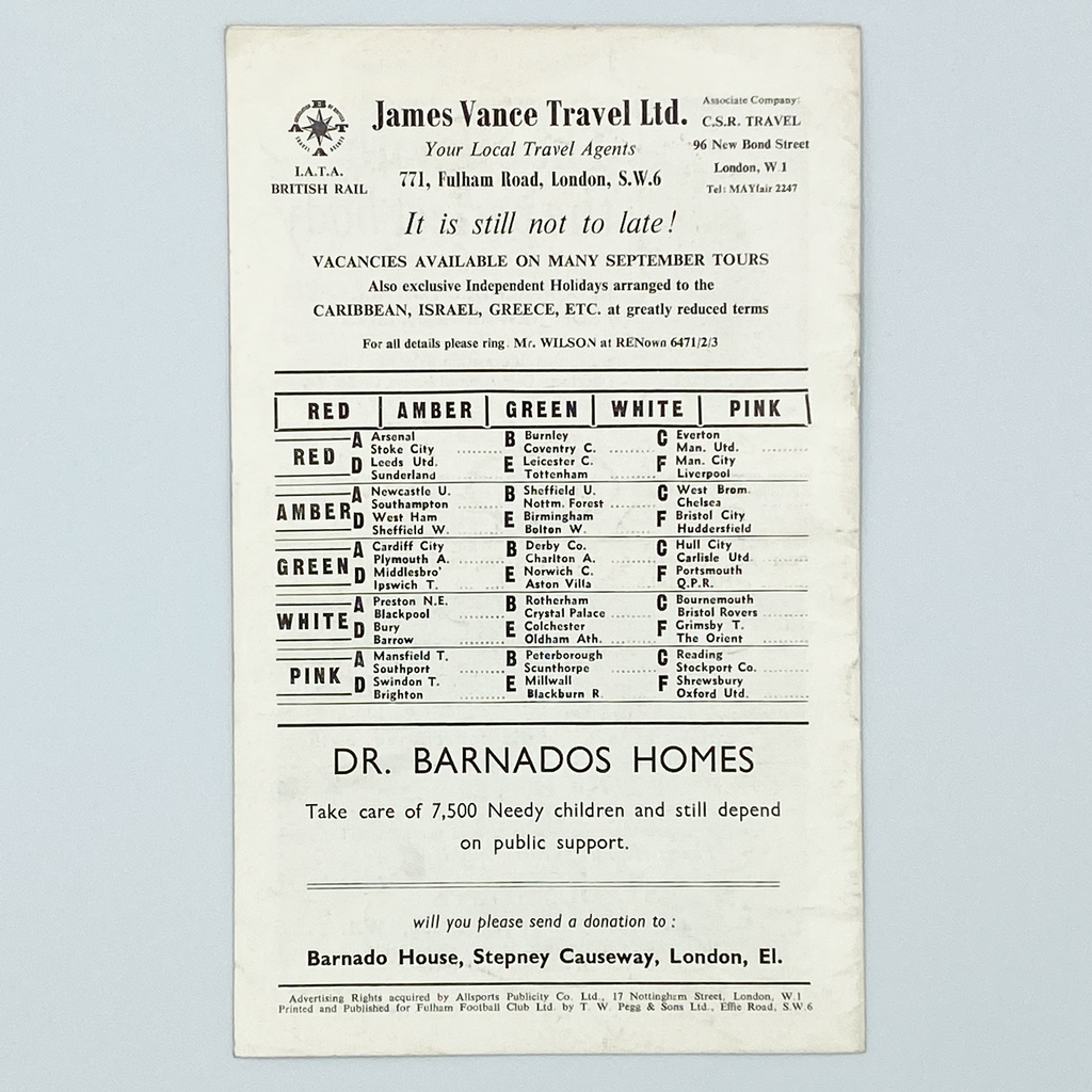 Fulham vs Wolverhampton Wanderers Programme (19 August 1967)