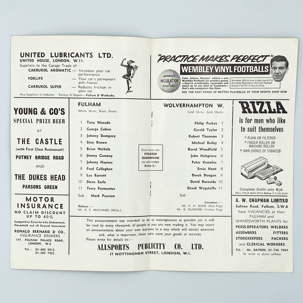 Fulham vs Wolverhampton Wanderers Programme (19 August 1967)