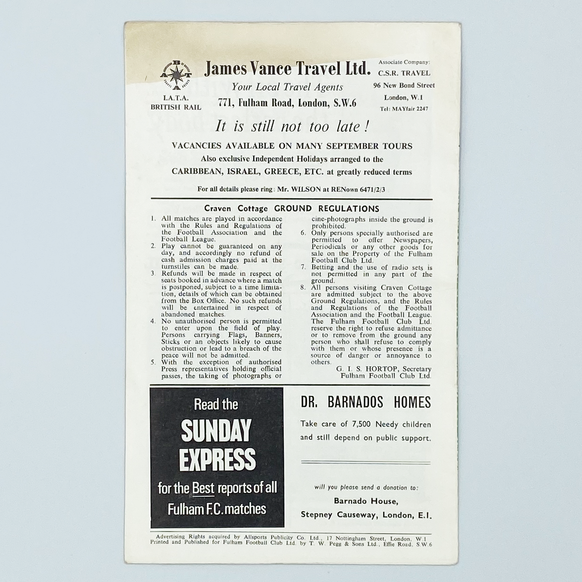 Fulham vs Sunderland Programme (28 August 1967)