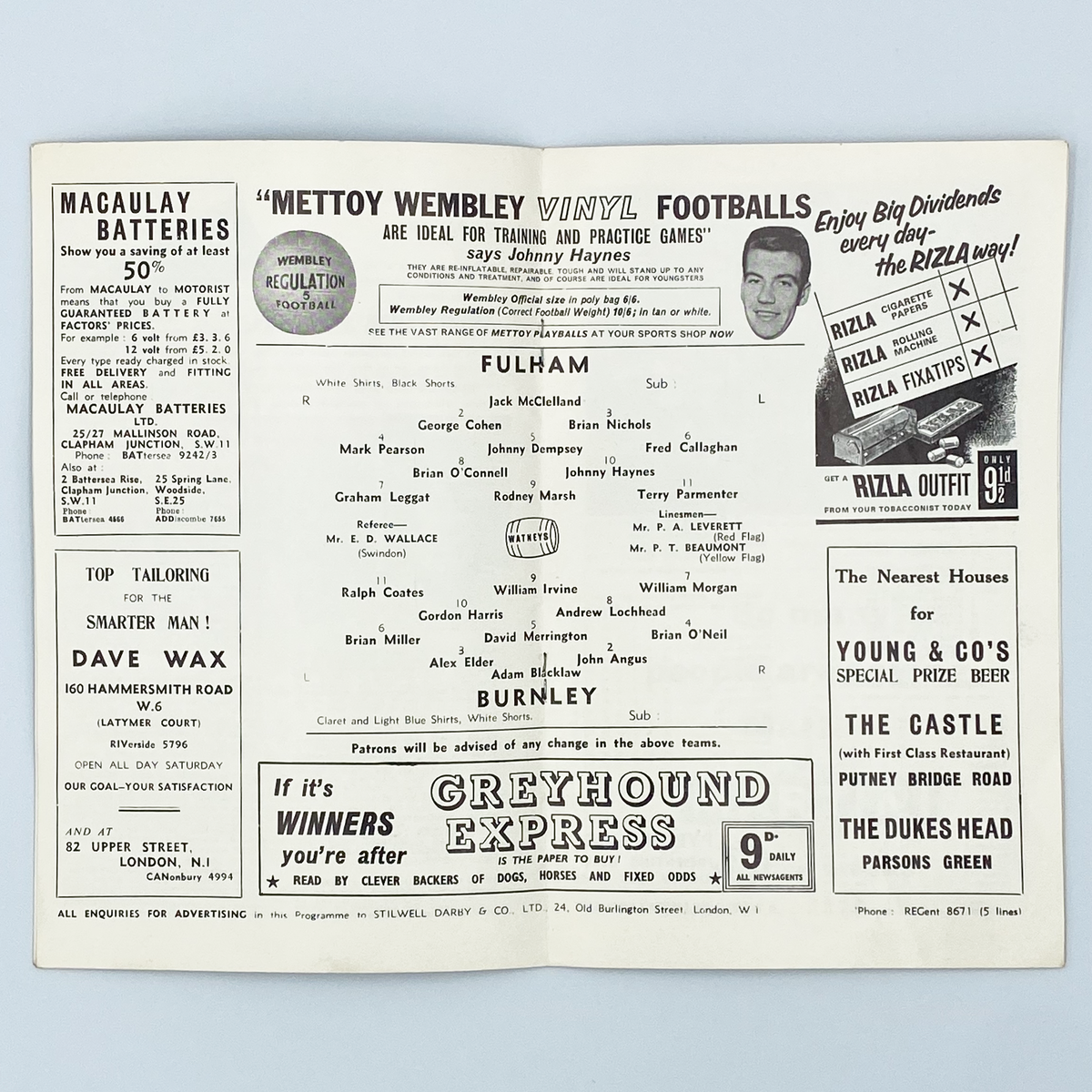 Fulham vs Burnley Programme (11 December 1965)