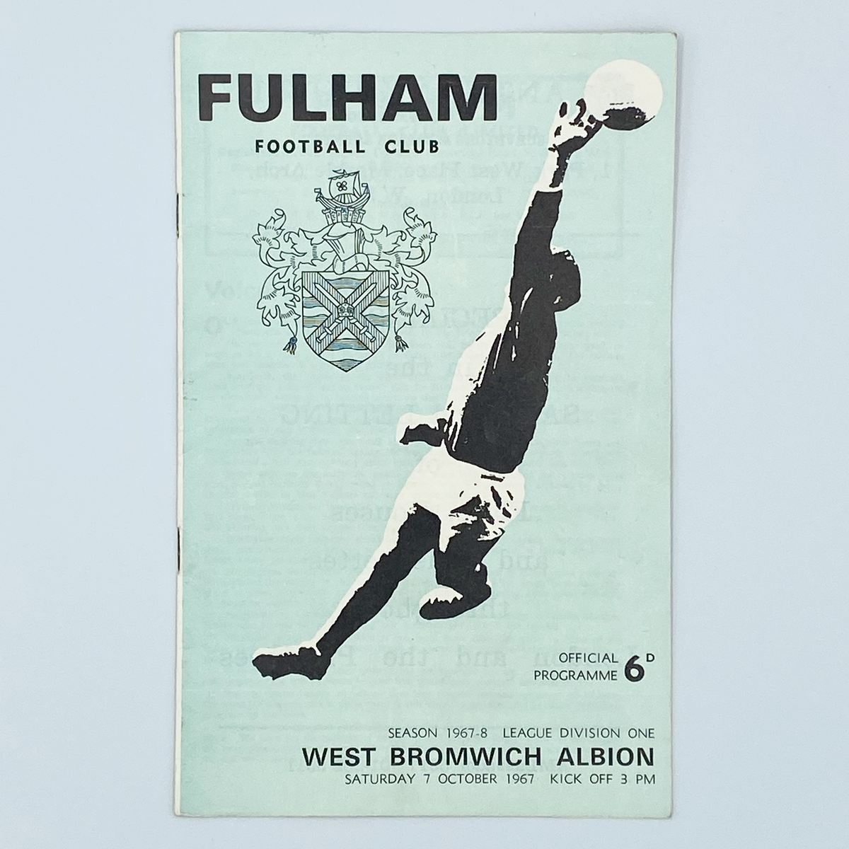 Fulham vs West Bromwich Albion Programme (7 October 1967)