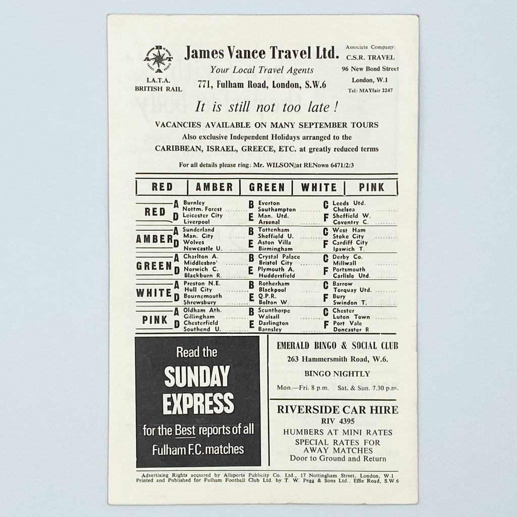 Fulham vs West Bromwich Albion Programme (7 October 1967)