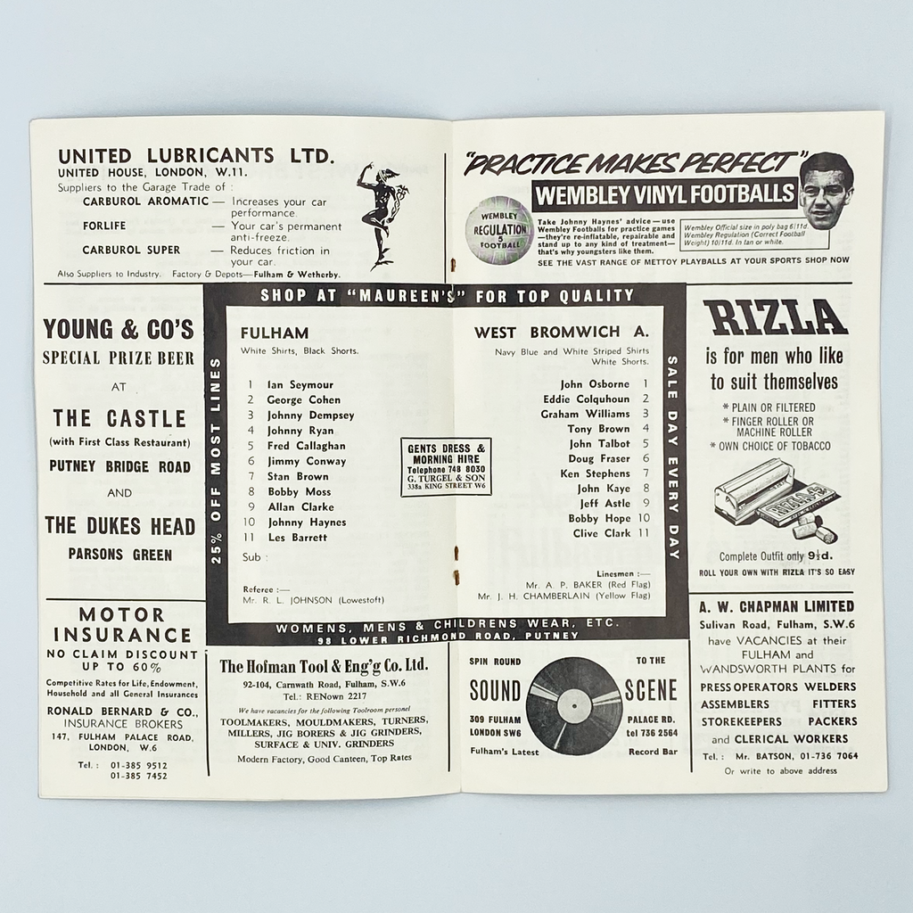 Fulham vs West Bromwich Albion Programme (7 October 1967)