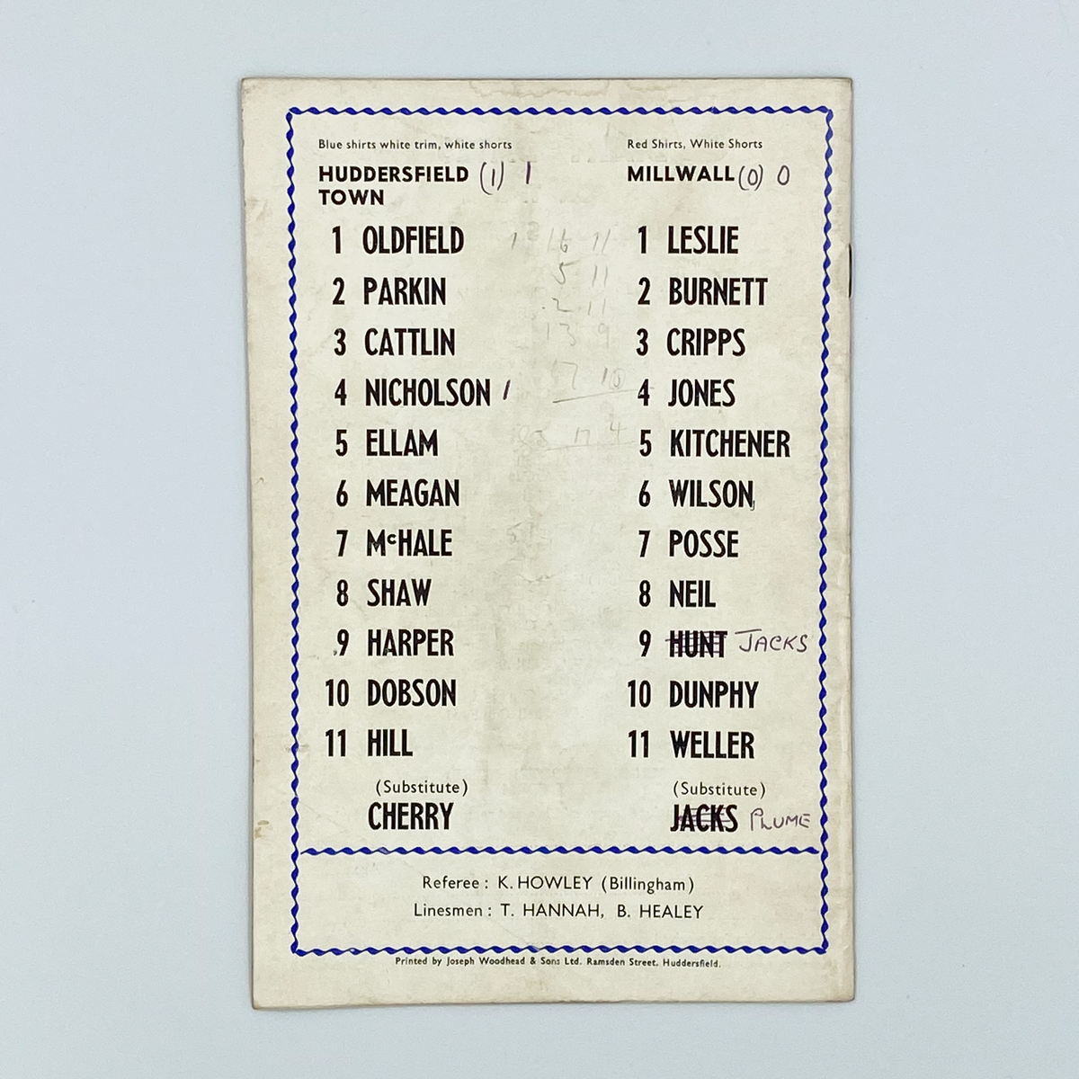 Huddersfield Town vs Millwall Programme (22 August 1967)