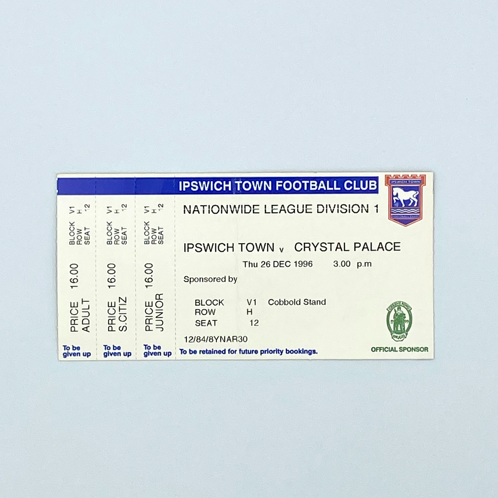 Ipswich Town vs Crystal Palace Programme & Ticket (26 December 1996)