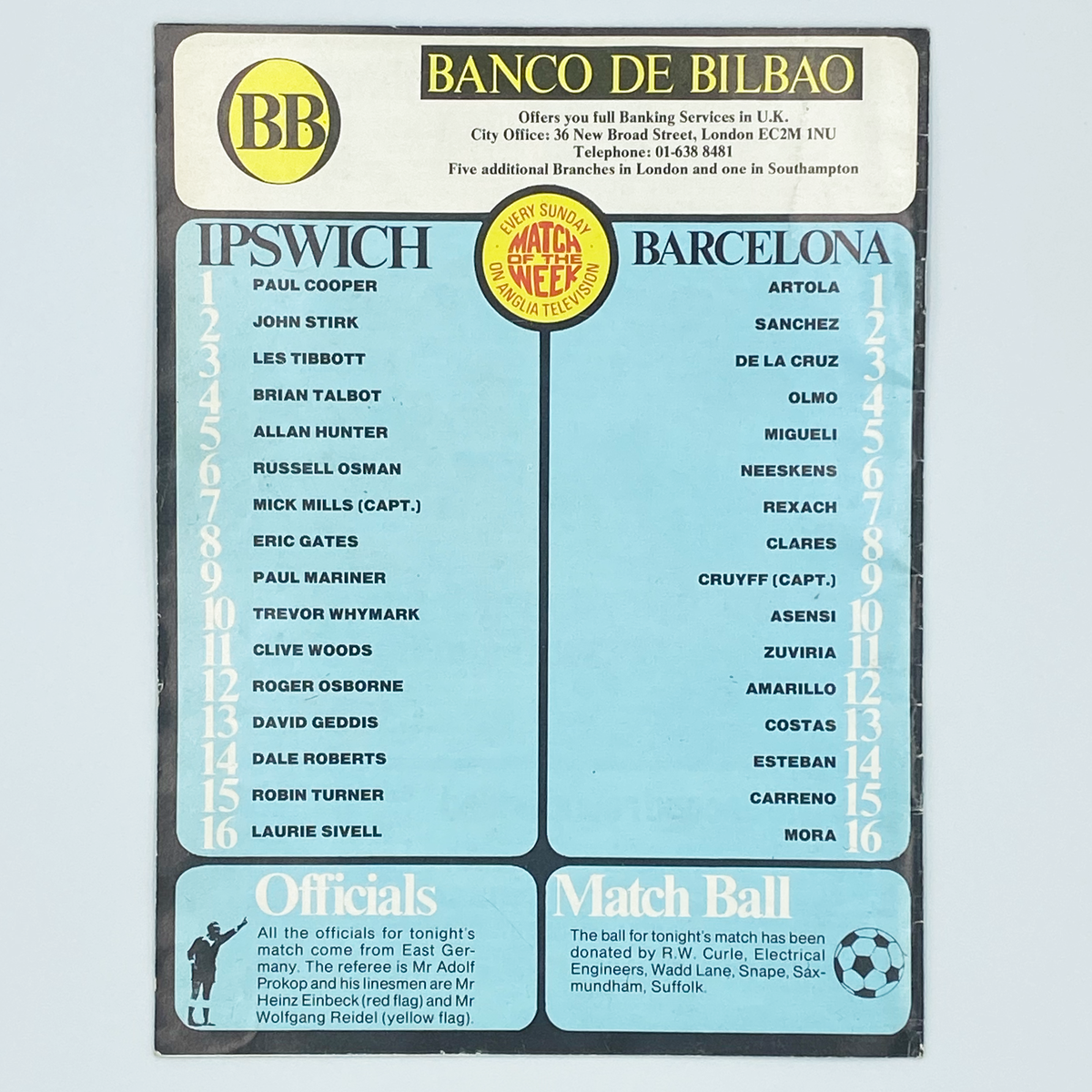 Ipswich Town vs FC Barcelona Programme (23 November 1977)