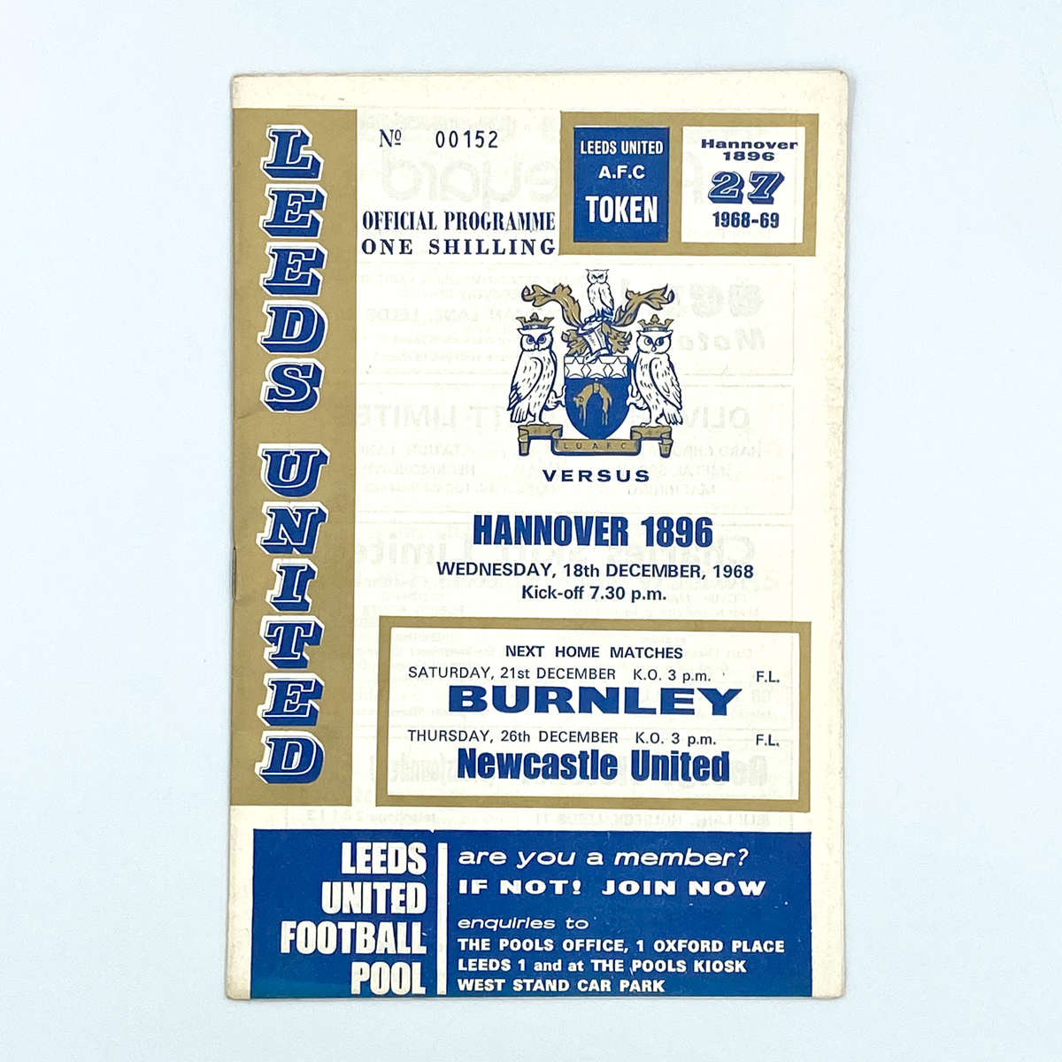 Leeds United vs Hannover 1896 Programme (18 December 1968)