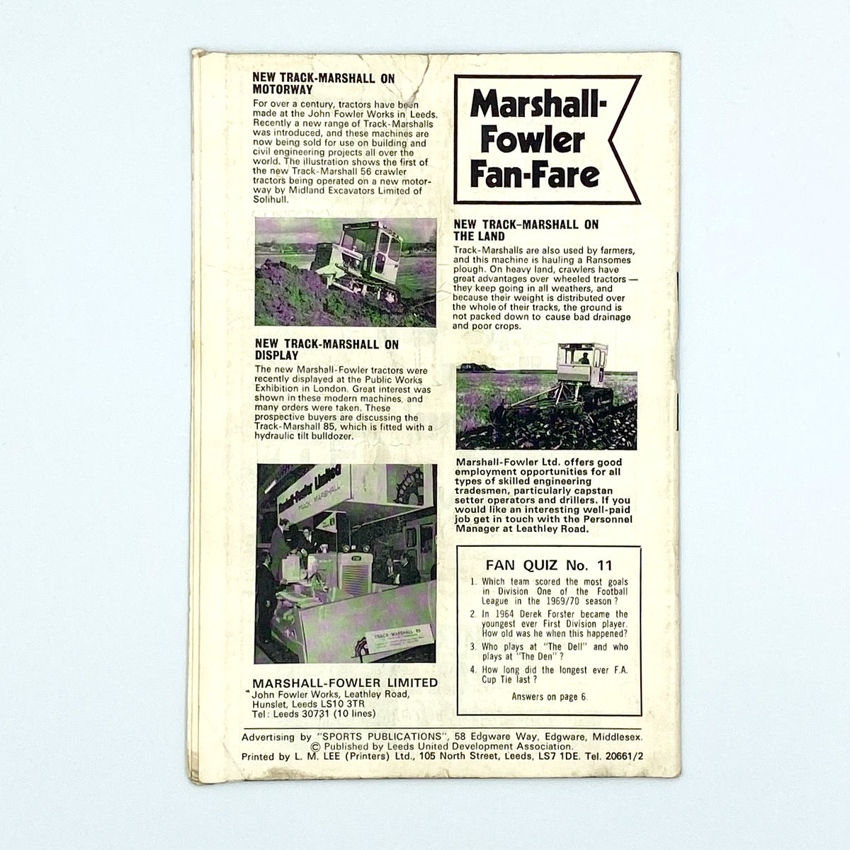 Leeds United vs Derby County Programme (6 March 1971)