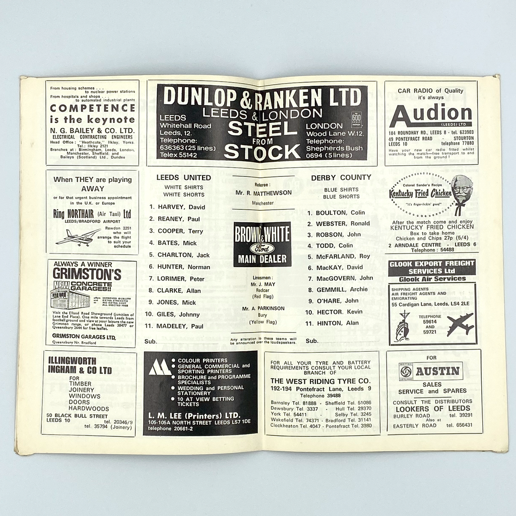 Leeds United vs Derby County Programme (6 March 1971)