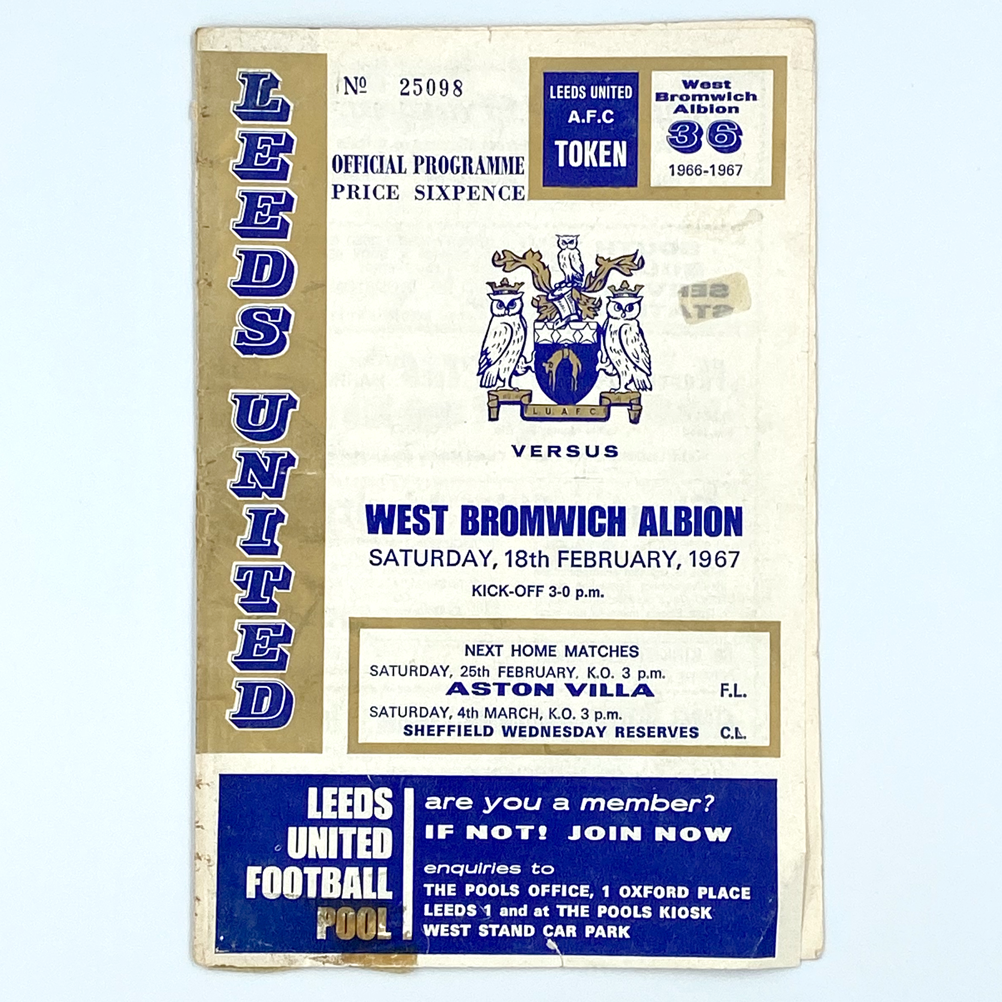 Leeds United vs West Bromwich Albion Programme (18 February 1967)