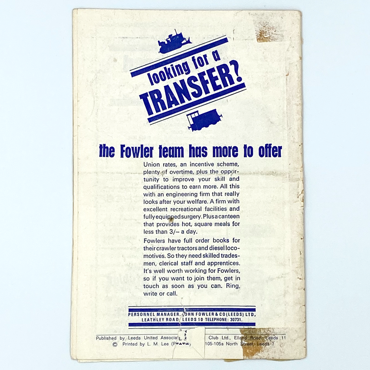 Leeds United vs West Bromwich Albion Programme (18 February 1967)