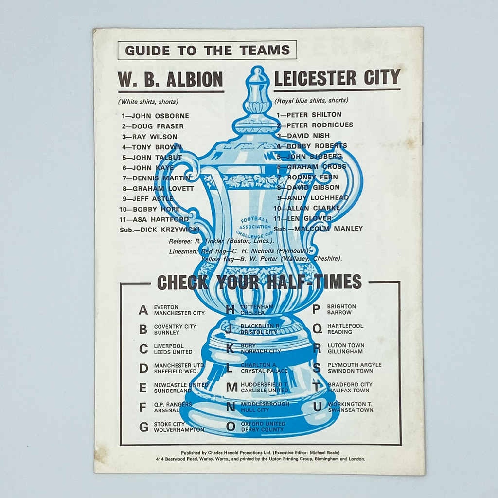 West Bromwich Albion vs Leicester City FA Cup Semi-Final Programme (29 March 1969)