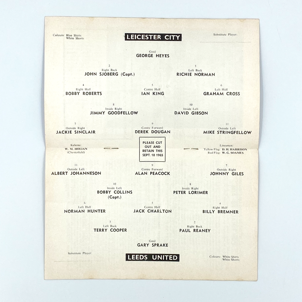Leicester City vs Leeds United Programme (18 September 1965)