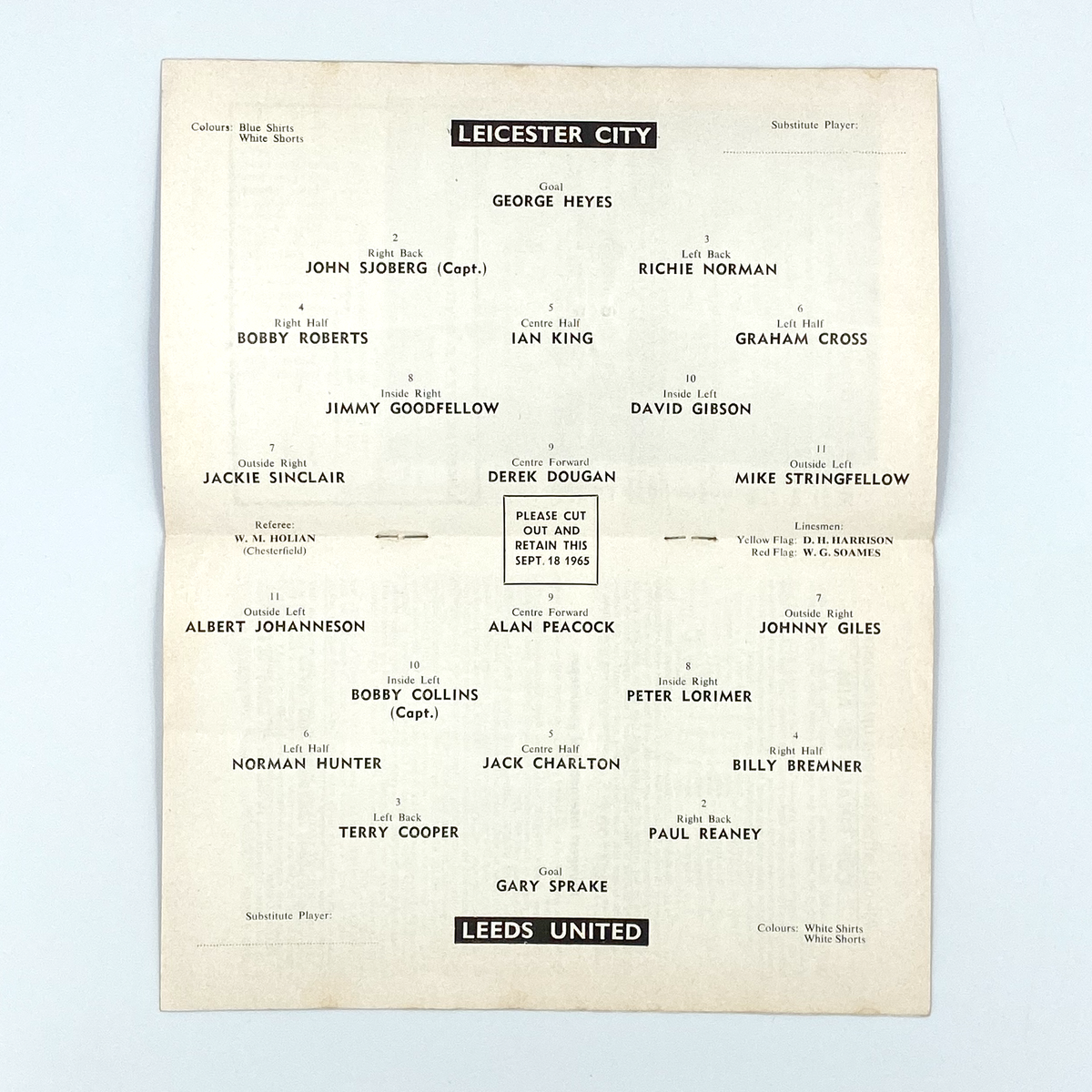 Leicester City vs Leeds United Programme (18 September 1965)