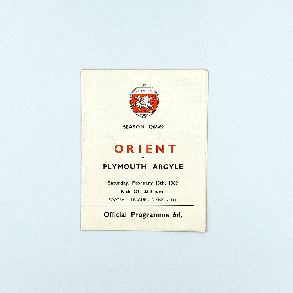 Leyton Orient vs Plymouth Argyle Programme (15 February 1969)
