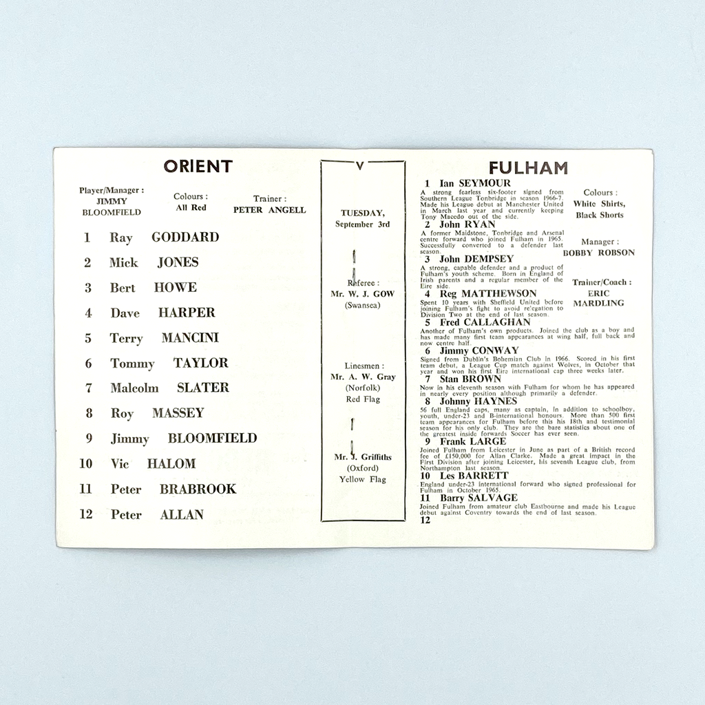 Leyton Orient vs Fulham Programme (3 September 1968)